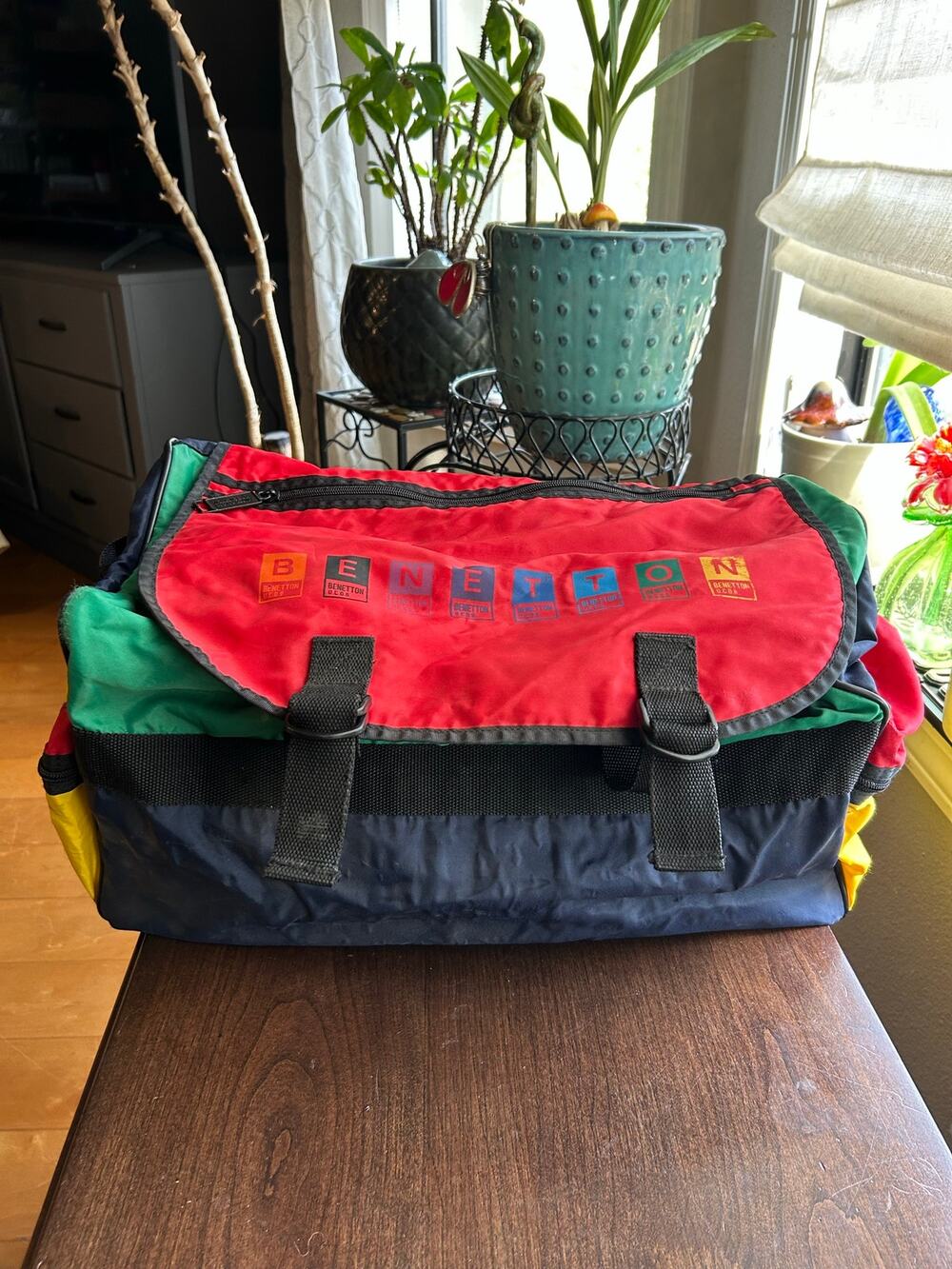 Vintage United Colors of Benetton multicolor colorblock nylon duffel bag